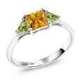 thumbnail image 1 of Gem Stone King 10K White Gold Yellow Citrine and Green Peridot 3 Stone Engagement Ring for Women (0.96 Cttw, Gemstone November Birthstone, Princess Center 5MM, Trillion 3.5MM, Size 7), 1 of 5