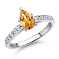 thumbnail image 1 of Gem Stone King 10K White Gold Yellow Citrine and Lab Grown Diamond Engagement Ring for Women | 0.93 Cttw | Pear Shape 8X5MM | Gemstone November Birthstone | Size 8, 1 of 6