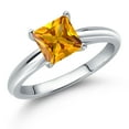 thumbnail image 1 of Gem Stone King 10K White Gold Yellow Citrine Solitaire Engagement Ring for Women | 1.00 Cttw | Princess 6MM | Gemstone November Birthstone | Size 8, 1 of 6