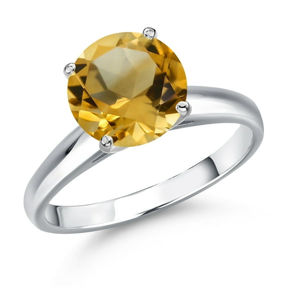 Gem Stone King 10K White Gold Yellow Citrine Solitaire Engagement Ring for Women | 2.80 Cttw | Round 9MM | Gemstone November Birthstone | Size 7