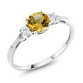 thumbnail image 1 of Gem Stone King 10K White Gold Yellow Citrine White Created Sapphire and White Diamond Accent 3-Stone Engagement Ring for Women (0.85 Cttw, Round 6MM, Gemstone November Birthstone, Size 5.5), 1 of 5