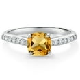thumbnail image 1 of Gem Stone King 10K White Gold Yellow Citrine and White Lab Grown Diamond Engagement Ring for Women (1.11 Cttw, Gemstone November Birthstone, Cushion 6MM, Size 5), 1 of 4