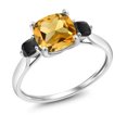 thumbnail image 1 of Gem Stone King 10K White Gold Yellow Citrine and Black Onyx 3 Stone Engagement Ring for Women (1.66 Cttw, Cushion 7MM, Gemstone November Birthstone, Size 9), 1 of 5