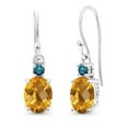 thumbnail image 1 of Gem Stone King 10K White Gold Yellow Citrine and Blue Diamond Dangle Earrings for Women (2.63 Cttw, Gemstone Birthstone, Oval 8x6mm), 1 of 5