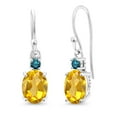 thumbnail image 1 of Gem Stone King 10K White Gold Yellow Citrine and Blue Diamond Dangle Earrings for Women (2.73 Cttw, Gemstone Birthstone, Oval 8x6mm), 1 of 5