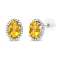 thumbnail image 1 of Gem Stone King 10K White Gold Yellow Citrine and White Diamond Halo Stud Earrings for Women | 1.54 Cttw | Gemstone November Birthstone | Oval 7X5MM, 1 of 5
