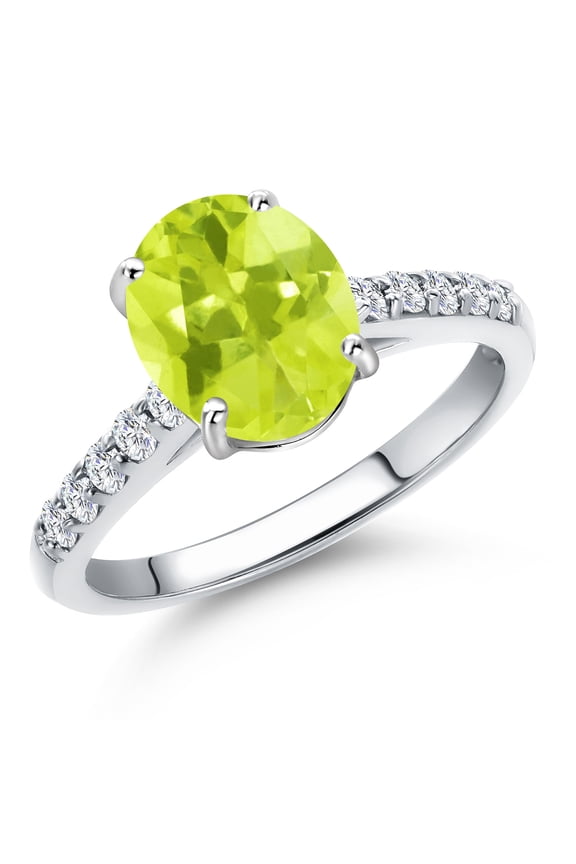 10K White Gold Yellow Lemon Quartz and Lab Grown Diamond Engagement Ring for Women | 1.85 Cttw | Oval 9X7MM | Gemstone Birthstone | Size 9