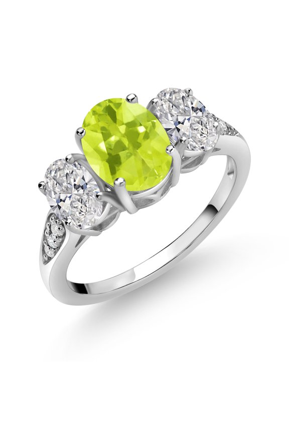 10K White Gold Yellow Lemon Quartz, White Lab Grown Diamond Engagement Ring for Women | 1.94 Cttw | Oval 8X6MM | Gemstone Birthstone | Size 5