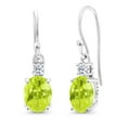 thumbnail image 1 of Gem Stone King 10K White Gold Yellow Lemon Quartz and White Topaz Dangle Earrings for Women (2.36 Cttw, Gemstone Birthstone, Oval 8x6mm), 1 of 5