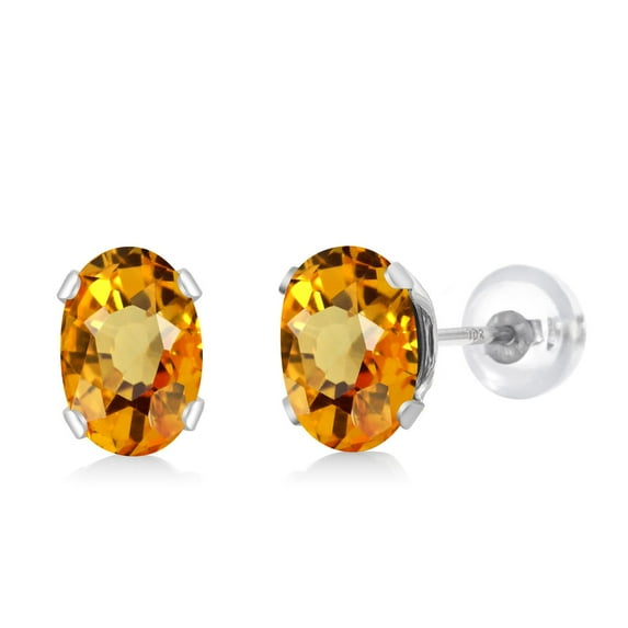 Gem Stone King 10K White Gold Yellow Sapphire Stud Earrings for Women Men (1.23 Cttw, Gemstone September Birthstone, Oval 6X4MM)