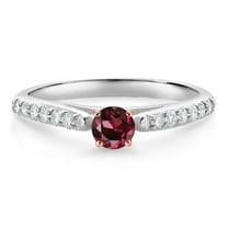 Gem Stone King 10K White and Rose Gold Red Rhodolite Garnet and White Lab Grown Diamond Engagement Ring for Women (0.40 Cttw, Gemstone January Birthstone, Round 3.5MM, Size 5)