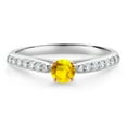 thumbnail image 1 of Gem Stone King 10K White and Rose Gold Yellow Sapphire and White Lab Grown Diamond Engagement Ring for Women (0.34 Cttw, Gemstone September Birthstone, Round 3.5MM, Size 5), 1 of 4