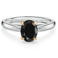 thumbnail image 1 of Gem Stone King 10K White and Yellow Gold Black Sapphire Solitaire Engagement Ring for Women (1.66 Cttw, Oval 8X6MM, Gemstone September Birthstone, Available in Size 5, 6, 7, 8, 9), 1 of 4