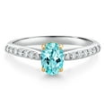 thumbnail image 1 of Gem Stone King 10K White and Yellow Gold Blue Apatite and White Lab Grown Diamond Engagement Ring for Women (1.00 Cttw, Oval 7X5MM, Gemstone Birthstone, Size 7), 1 of 4