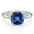 thumbnail image 1 of Gem Stone King 10K White and Yellow Gold Blue Created Sapphire Solitaire Engagement Ring for Women (2.50 Cttw, Cushion 8MM, Gemstone September Birthstone, Available in Size 5, 6, 7, 8, 9), 1 of 4