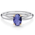 thumbnail image 1 of Gem Stone King 10K White and Yellow Gold Blue Iolite Solitaire Engagement Ring for Women (0.65 Cttw, Oval Checkerboard 7X5MM, Gemstone Birthstone, Size 5), 1 of 4