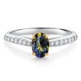 thumbnail image 1 of Gem Stone King 10K White and Yellow Gold Blue Mystic Topaz and White Lab Grown Diamond Engagement Ring for Women (1.13 Cttw, Oval 7X5MM, Gemstone Birthstone, Size 9), 1 of 4