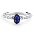 thumbnail image 1 of Gem Stone King 10K White and Yellow Gold Blue Sapphire and White Lab Grown Diamond Engagement Ring for Women (0.73 Cttw, Oval 6X4MM, Gemstone September Birthstone, Size 9), 1 of 4