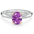 thumbnail image 1 of Gem Stone King 10K White and Yellow Gold Fancy Purple Zirconia Solitaire Engagement Ring for Women (1.21 Cttw, Oval 8X6MM, Gemstone Birthstone, Size 6), 1 of 4