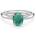 thumbnail image 1 of Gem Stone King 10K White and Yellow Gold Green Malachite Solitaire Engagement Ring for Women (2.00 Cttw, Oval 8X6MM, Gemstone Birthstone, Available in Size 5, 6, 7, 8, 9), 1 of 4