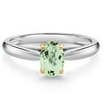 thumbnail image 1 of Gem Stone King 10K White and Yellow Gold Green Prasiolite Solitaire Engagement Ring for Women (0.75 Cttw, Oval 7X5MM, Gemstone Birthstone, Size 6), 1 of 4