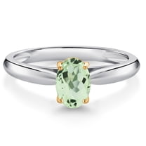 Gem Stone King 10K White and Yellow Gold Green Prasiolite Solitaire Engagement Ring for Women (0.75 Cttw, Oval 7X5MM, Gemstone Birthstone, Size 8)