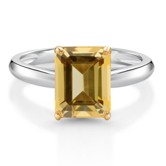 Gem Stone King 10K White and Yellow Gold Honey Topaz Engagement Ring for Women (2.65 Cttw, Octagon 9X7MM, Gemstone November Birthstone, Available in Size 5, 6, 7, 8, 9)