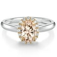 thumbnail image 1 of Gem Stone King 10K White and Yellow Gold Peach Morganite and White Lab Grown Diamond Halo Engagement Ring for Women (0.78 Cttw, Gemstone October Birthstone, Oval 7X5MM), 1 of 4