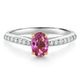 thumbnail image 1 of Gem Stone King 10K White and Yellow Gold Pink Mystic Topaz and White Lab Grown Diamond Engagement Ring for Women (0.98 Cttw, Oval 7X5MM, Gemstone Birthstone, Size 5), 1 of 4