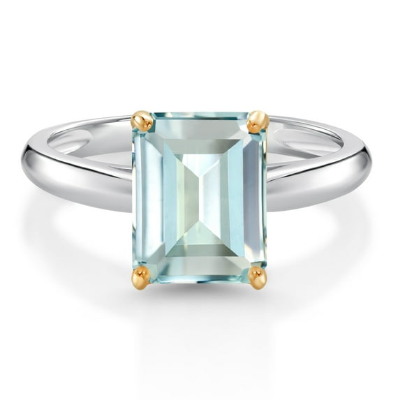 Gem Stone King 10K White and Yellow Gold Sky Blue Simulated Aquamarine Engagement Ring for Women (2.30 Cttw, Octagon 9X7MM, Gemstone, Available in Size 5, 6, 7, 8, 9)