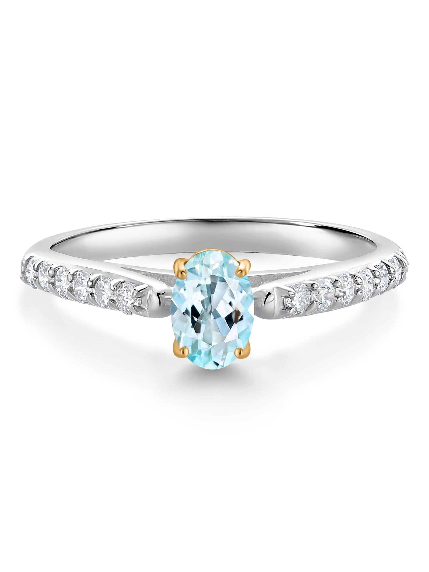 Gem Stone King 10K White and Yellow Gold Sky Blue Topaz and White Lab