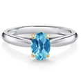 thumbnail image 1 of Gem Stone King 10K White and Yellow Gold Swiss Blue Topaz Solitaire Engagement Ring for Women (1.00 Cttw, Oval Checkerboard 7X5MM, Gemstone November Birthstone, Size 6), 1 of 4