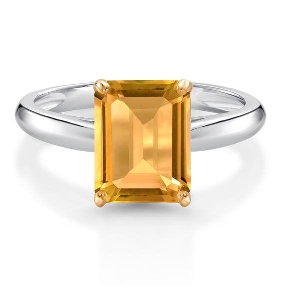 Gem Stone King 10K White and Yellow Gold Yellow Citrine Engagement Ring for Women (2.33 Cttw, Octagon 9X7MM, Gemstone November Birthstone, Available in Size 5, 6, 7, 8, 9)