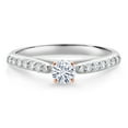 thumbnail image 1 of Gem Stone King 10K White and Rose Gold White Moissanite and White Lab Grown Diamond Engagement Ring for Women (0.34 Cttw, Gemstone, Round 3.5MM, Size 9), 1 of 4