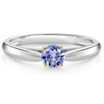 thumbnail image 1 of Gem Stone King 10K White and Yellow Gold Blue Tanzanite Solitaire Engagement Ring for Women (0.30 Cttw, Gemstone December Birthstone, Round 4MM, Size 8), 1 of 4