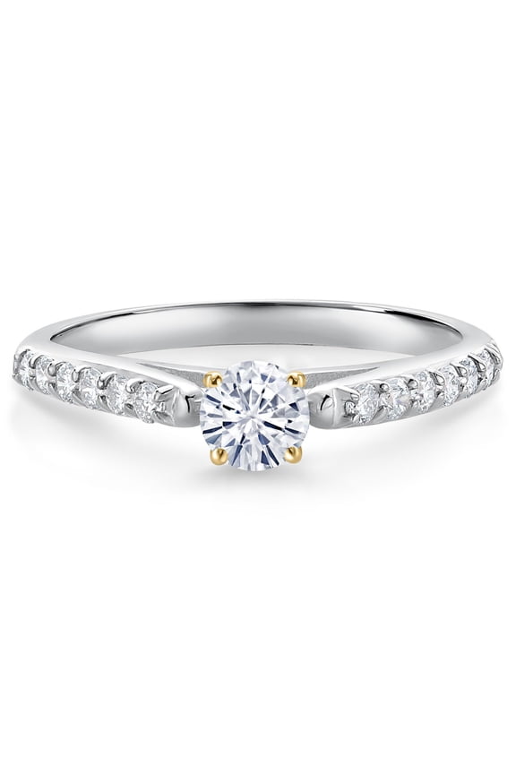 10K White and Yellow Gold Engagement Ring G/H Lab Grown Diamond Set with Moissanite (0.41 Cttw, Size 9)