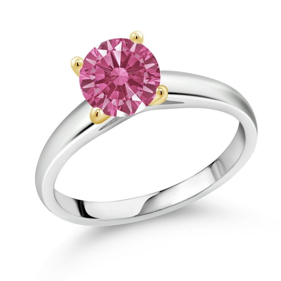 Gem Stone King 10K White and Yellow Gold Ring Solitaire Ring Set With 7mm Round Red Zirconia (Size 5)