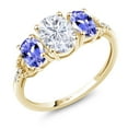 thumbnail image 1 of Gem Stone King 10K Yellow Gold 3-Stone Engagement Ring Set with Tanzanite and Oval 1.82cttw Moissanite (Size 7), 1 of 4