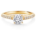 thumbnail image 1 of Gem Stone King 10K Yellow Gold 5MM Cushion Moissanite and Lab Grown Diamond Engagement Ring | 0.81 Cttw | Wedding Anniversary Promise Ring for Women (Size 7), 1 of 4
