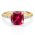 thumbnail image 1 of Gem Stone King 10K Yellow Gold Red Created Ruby and White Lab Grown Diamond Engagement Ring for Women | Center 8MM Cushion Cut | 2.68 Cttw | Wedding Anniversary Promise Ring for Women| Size 5, 1 of 4