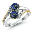 thumbnail image 1 of Gem Stone King 10K Yellow Gold and 925 Silver Blue Mystic Topaz and White Lab Grown Diamond Accent Engagement Ring for Women | 1.03 Cttw | Round 5MM | Size 9, 1 of 4