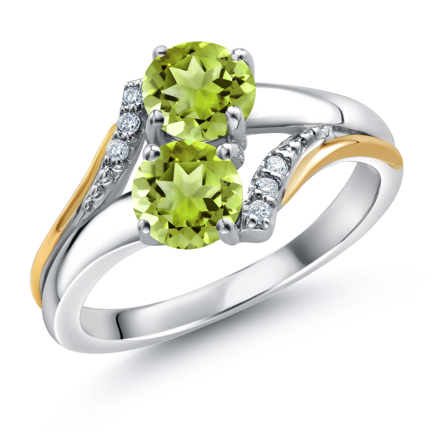 Gem Stone King 10K Yellow Gold and 925 Silver Green Peridot and White Lab Grown Diamond Accent Engagement Ring for Women (1.13 Cttw, Gemstone August Birthstone, Round 5MM, Size 9)