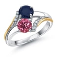 thumbnail image 1 of 10K Yellow Gold and 925 Silver Pink Tourmaline and Blue Sapphire and White Lab Grown Diamond Accent Engagement Ring for Women (1.15 Cttw, Gemstone October Birthstone, Round 5MM, Size 7), 1 of 4