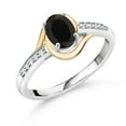 thumbnail image 1 of Gem Stone King 10K Yellow Gold and 925 Sterling Silver Black Onyx and White Lab Grown Diamond Engagement Ring for Women (0.78 Cttw, Available in Size 5, 6, 7, 8, 9), 1 of 4