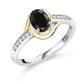 thumbnail image 1 of Gem Stone King 10K Yellow Gold and 925 Sterling Silver Black Sapphire and White Lab Grown Diamond Engagement Ring for Women (1.18 Cttw, Available in Size 5, 6, 7, 8, 9), 1 of 4