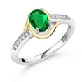 thumbnail image 1 of Gem Stone King 10K Yellow Gold and 925 Sterling Silver Green Nano Emerald and White Lab Grown Diamond Engagement Ring for Women (0.68 Cttw, Available in Size 5, 6, 7, 8, 9), 1 of 4