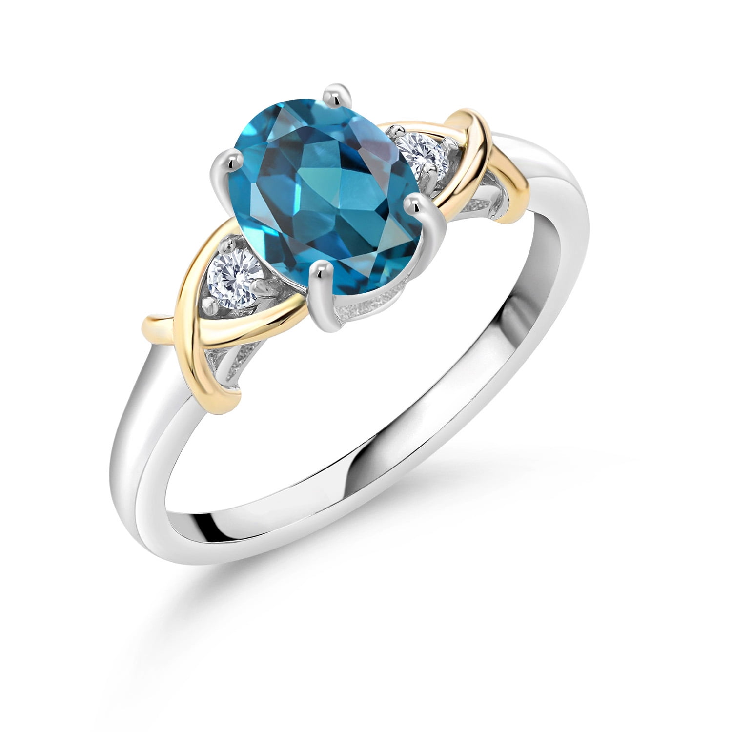 Gem Stone King 10K Yellow Gold and 925 Sterling Silver London Blue ...