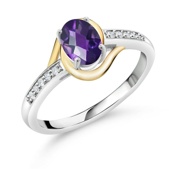 Gem Stone King 10K Yellow Gold and 925 Sterling Silver Purple Amethyst and White Lab Grown Diamond Engagement Ring for Women (0.83 Cttw, Available in Size 5, 6, 7, 8, 9)