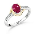 thumbnail image 1 of Gem Stone King 10K Yellow Gold and 925 Sterling Silver Red Ruby and White Lab Grown Diamond Engagement Ring for Women (1.08 Cttw, Available in Size 5, 6, 7, 8, 9), 1 of 4