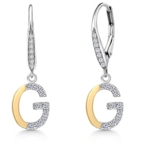 Gem Stone King 10K Yellow Gold and 925 Sterling Silver White Lab Grown Diamond Initial Letter Charm Leverback Dangling Earrings for Women by Keren Hanan